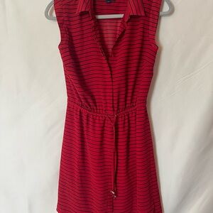Tommy Hilfiger Sleeveless Red Striped Drawstring Waist Dress
